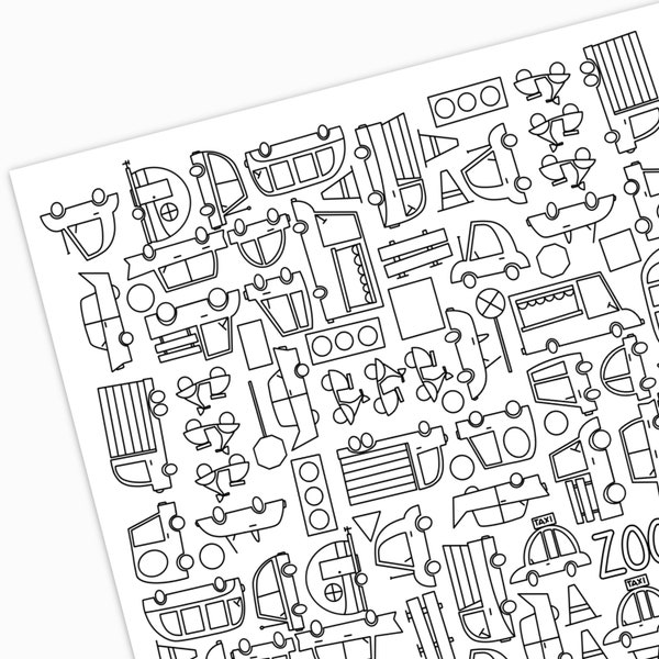 Cars Trucks & Scooters Printable | Hand-Drawn Digital Coloring Page