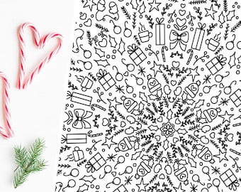 Winter Holiday Coloring Page | Hand Drawn Christmas Digital Printable