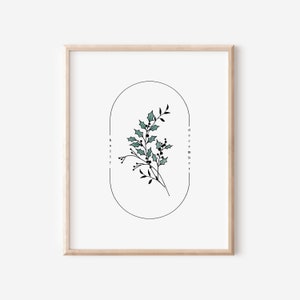 Azevinho da flor do nascimento de dezembro | Arte simples com moldura oval em aquarela para impressão
