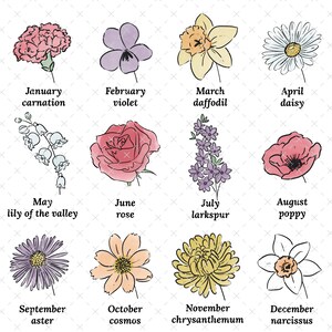 Personalized Birth Flower Bouquet Printable up to 4 Flowers Floral ...