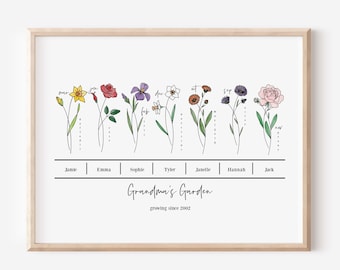 7 Names Personalized Birth Flower Bunch Art Print