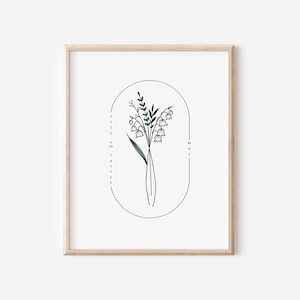 Flor de nascimento de maio Lírio do vale | Moldura oval aquarela Arte simples para impressão