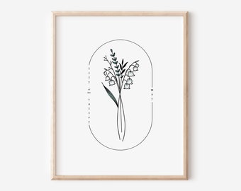 May Birth Flower Lily of the Valley | Watercolor Oval Frame Simple Art Printable