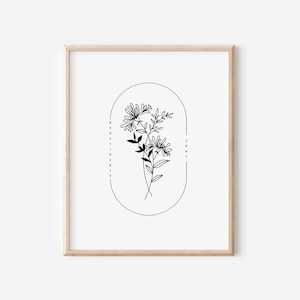 June Birth Flower Honeysuckle | Oval Frame Simple Line Art Printable | Nature Inspired Birthday Gift