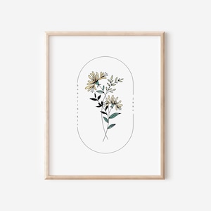 Madressilva da flor do nascimento de junho | Arte simples com moldura oval em aquarela para impressão