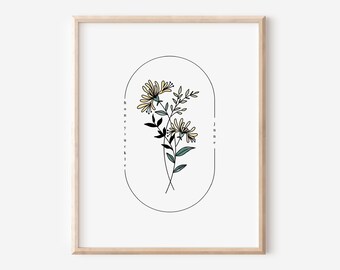 June Birth Flower Honeysuckle | Watercolor Oval Frame Simple Art Printable