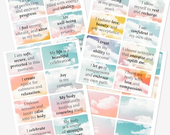 24 Positive Affirmation Digital Cards | Printable Mantra Vision Board Cards | Body Positivity and Wellness