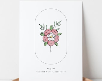 England National Flower Printable | Tudor Rose Watercolor Floral Art
