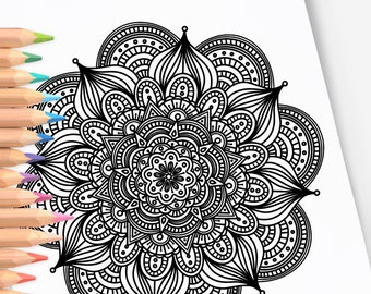Mandala Flower Pattern | Hand-Drawn Coloring Printable Page Print & Color | Mindful Digital Coloring Sheets