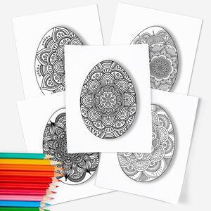 10 Pk Mandala Egg Printable Coloring Pages Digital Color Sheets | Hand-Drawn Easter Floral Mandala Pattern Illustrations