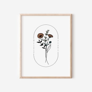 Flor de nascimento em outubro Calêndula | Arte simples com moldura oval em aquarela para impressão