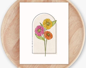Zinnias Floral Unframed Art Print | Watercolor Flowers Cottagecore Garden Inspired Wall Decor