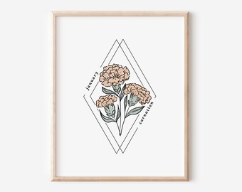 January Carnation Birth Flower Printable | Watercolor Floral Diamond Frame