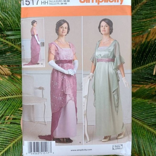 Andrea Schewe Edwardian dinner dress pattern Simplicity 1517 Downton Abbey, Titanic era historical fashion costume sz 6, 8, 10, 12 uncut