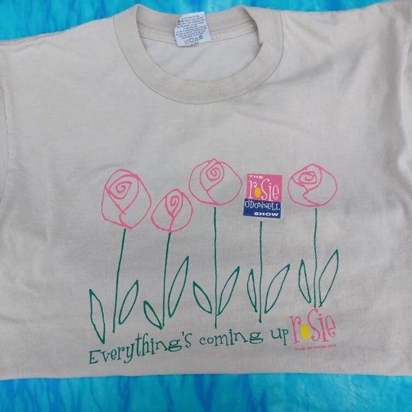The Rosie O'Donnell Show vintage t-shirt Everything's coming up Rosie with flowers 1990s talk show souvenir apparel, Y2K fashion daytime TV