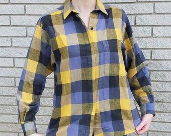 Quealent Womens Tartan Plaid Flannel Shirts Roll up Sleeve Casual Boyfriend Button Down Gingham Checkered Shirt 