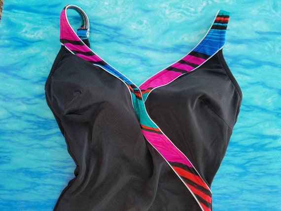 Large vintage classic one piece swimsuit in black… - image 4