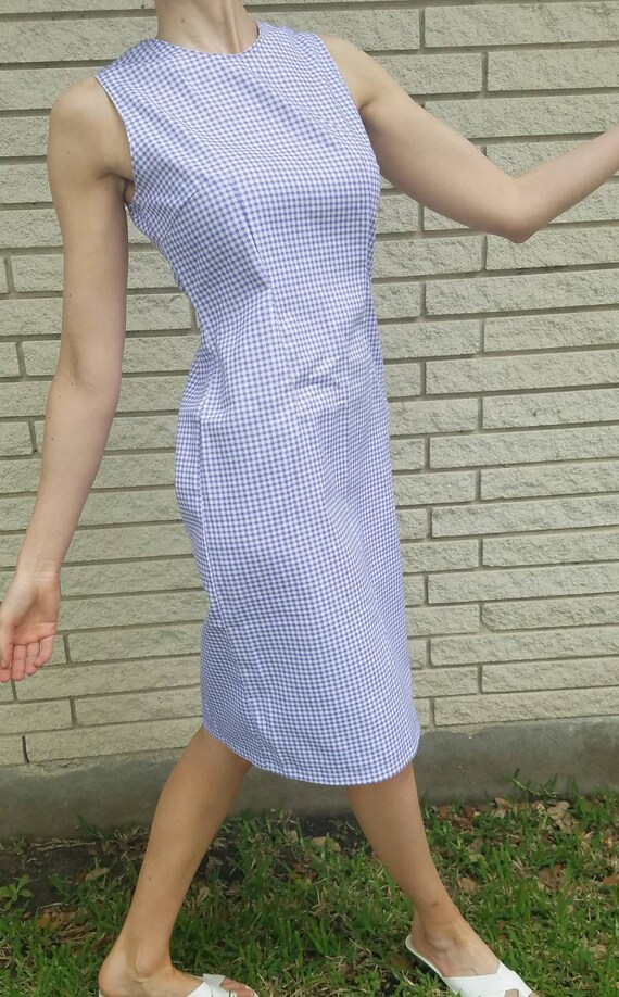 Vintage pastel purple gingham sheath dress, sleev… - image 2