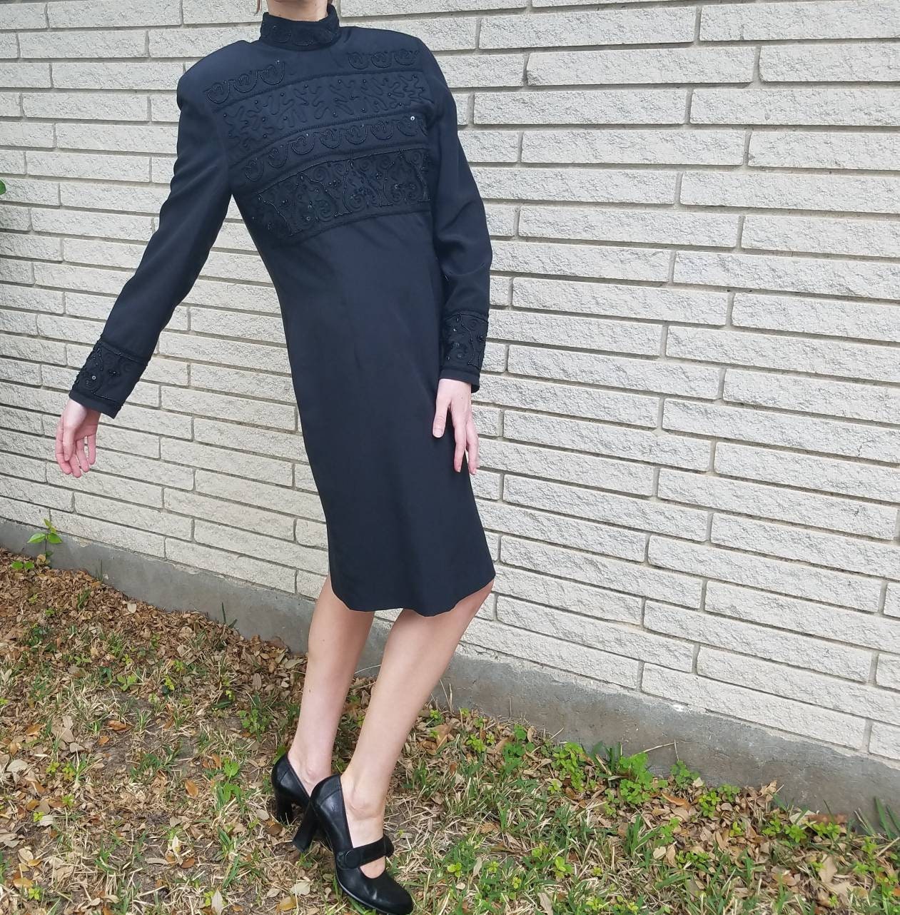 Vintage Silk Shift Dress With Beaded 