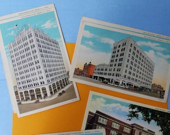 6 Amarillo, Texas vintage postcards set featuring architecture of the High School, Court House, Rice Building, & Santa Fe Building unused