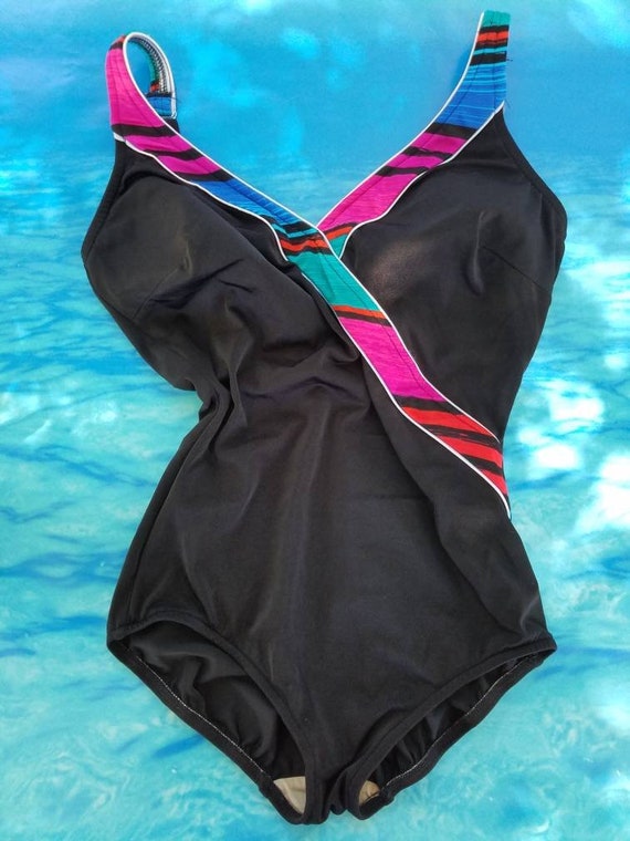 Large vintage classic one piece swimsuit in black… - image 1