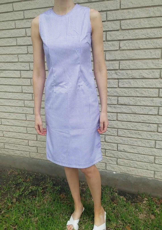 Vintage pastel purple gingham sheath dress, sleev… - image 4