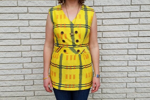 Vintage yellow, blue, and orange plaid double bre… - image 7