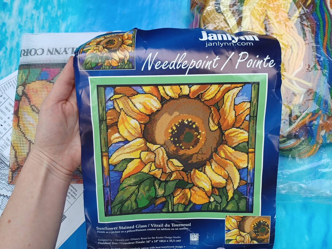Beautiful Sunflower Stained Glass Needlepoint Kit W/ Supplies