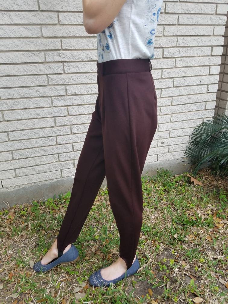 Vintage Stirrup Pants With Zipper Fly, Button Waistband and Belt Loops,  Lightly Pleated in Chocolate Brown Color by Julie B Brand 80s/90s -   Canada