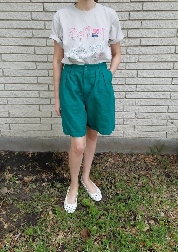Teal High Waisted Pleated Mom Shorts 