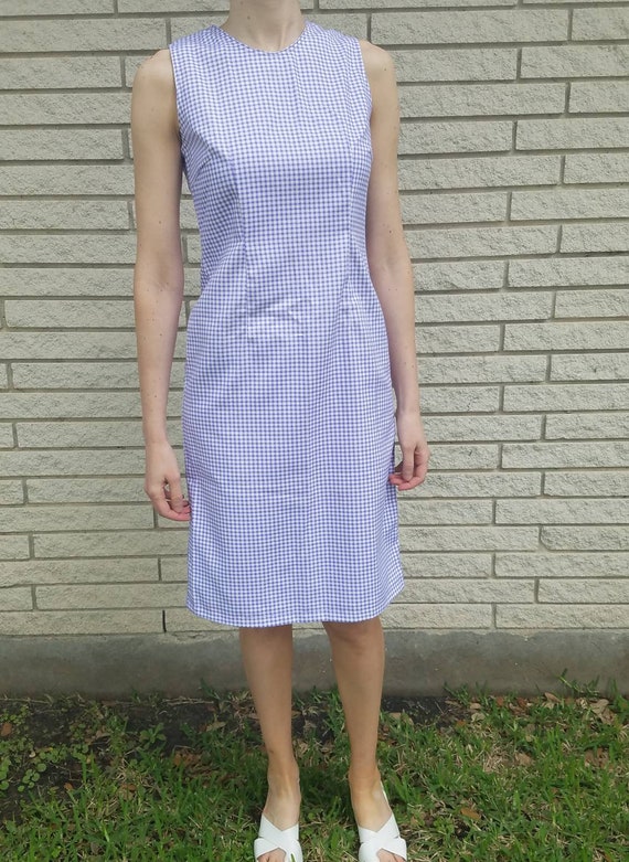 Vintage pastel purple gingham sheath dress, sleev… - image 7