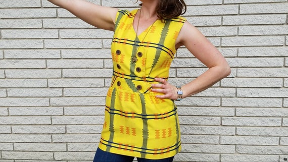 Vintage yellow, blue, and orange plaid double bre… - image 4