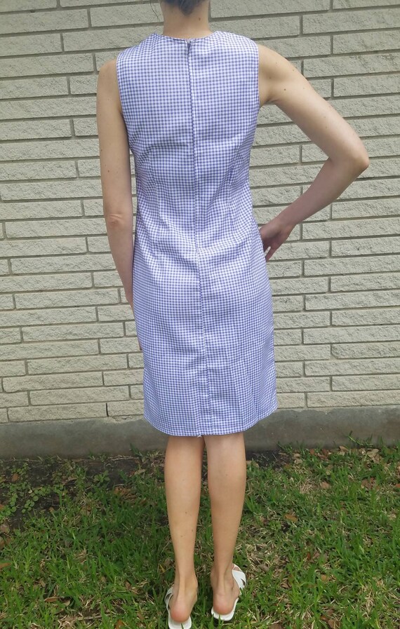 Vintage pastel purple gingham sheath dress, sleev… - image 10