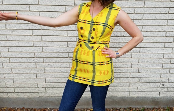 Vintage yellow, blue, and orange plaid double bre… - image 6