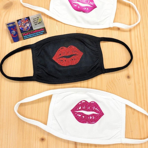 Kiss Face Mask, Lips, Mouth, Lipstick, Pucker Up, You Choose Design Color, You Choose Mask Color