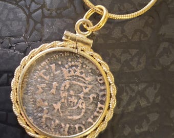 1614 Polsk-litauiskt solidusmynthängehalsband, Sigismund III, guldfylld repram, äkthetsintyg och sammetsask