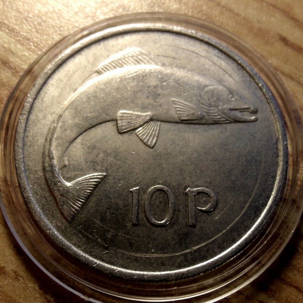 BU DDO 1980 Ireland 10 Ten Pence, Harp and Salmon Errors, Doublestruck Coin!
