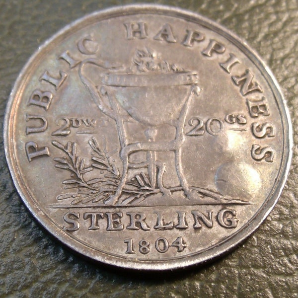 1804 IRELAND Sterling Silver Public Happiness Shilling, rarer overstrike error, with holder. (e)