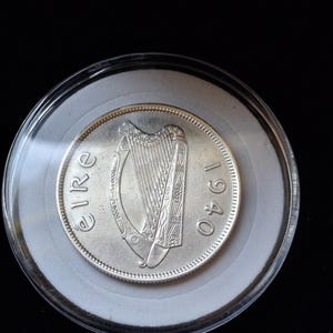 Finer AU+ Uncirculated 1940 Ireland silver half crown horse & harp nicely struck coin strong rims with new holder