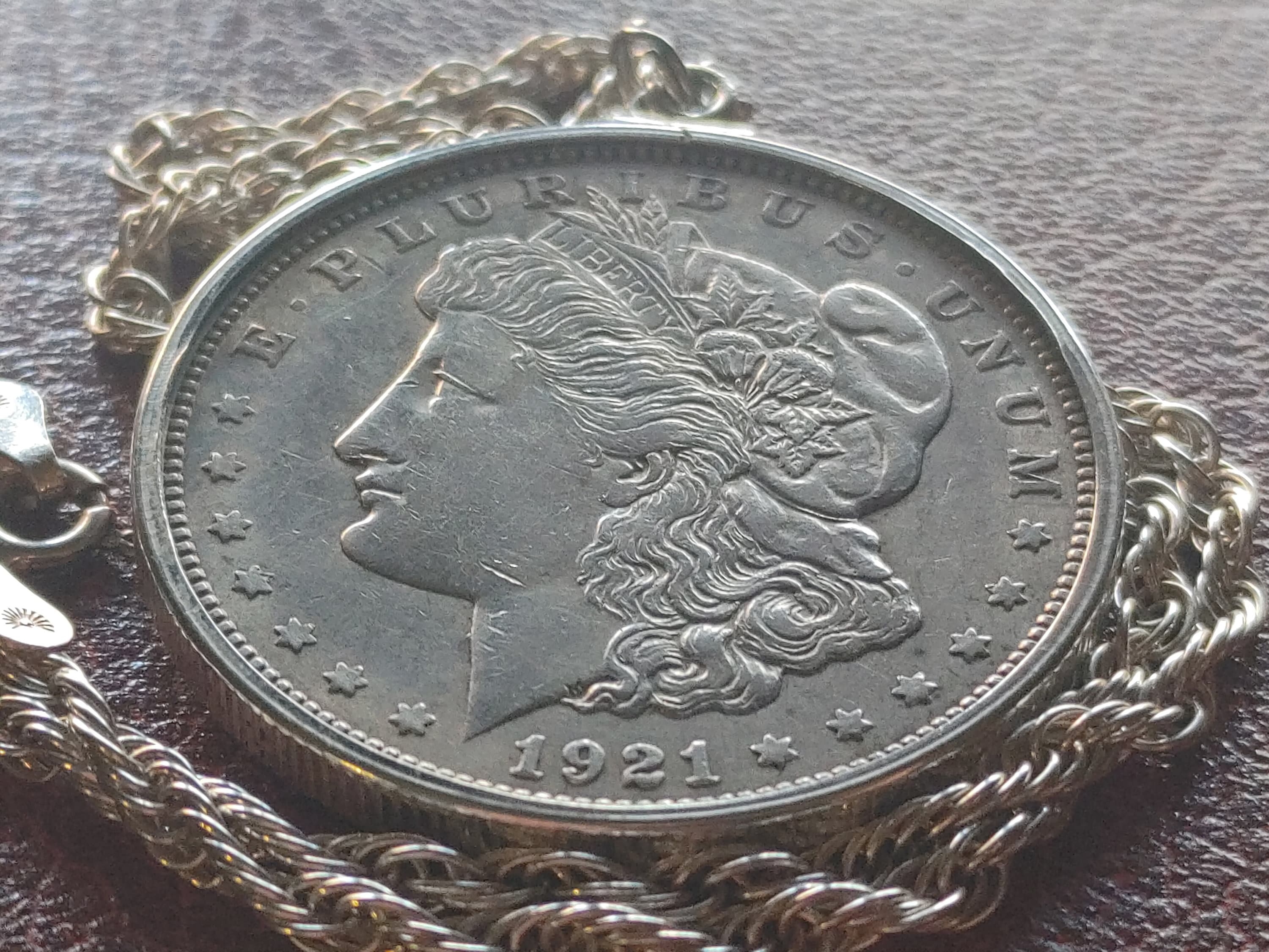 Sterling Silver 1921 Silver Dollar Necklace Morgan Dollar Necklace