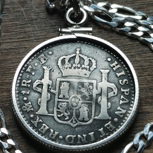 1780 Spanish Silver Coin Pendant: Mexico City, Sterling Silver Chain