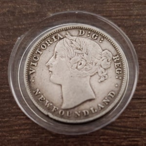 Silver 1894 Newfoundland Canada, 20 Cents Coin, EF Condition, Young Queen Victoria, First Variety