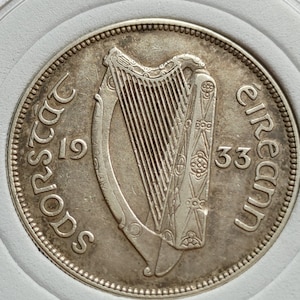 Gem Uncirculated toned 1933 Ireland silver half crown horse & harp nicely struck coin strong rims with new holder