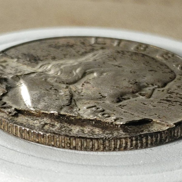 Large Planchet Lamination Error 1963 Denver minted Ben Franklin silver half dollar,  12.2 grams  Original surfaces w Holder.