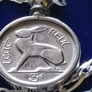 1967 Irland Kaninchen Münzanhänger authentisch und Sterling Silber Figaro Kette, 18 "45 cm Kette