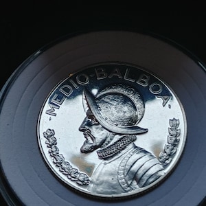 Panama 1971 Medio Silver Balboa,  Nunez De Balboa handsome US minted strike. Fascinating historical explorer w COA & Gift box.