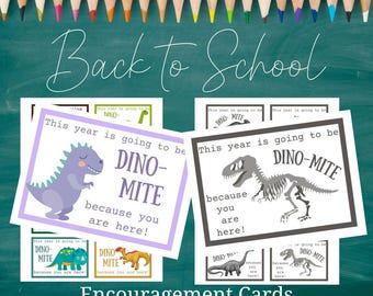 Biglietti di auguri per il primo giorno di scuola dei dinosauri: incoraggiamento per gli studenti (download digitale)