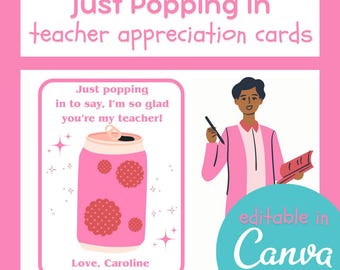 Biglietto di ringraziamento per l'insegnante: tema Soda Pop, modificabile in Canva