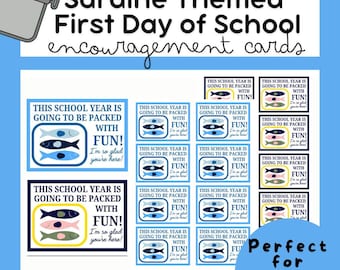 Schede di auguri per il primo giorno di scuola delle sardine: incoraggiamento in classe (download PDF)