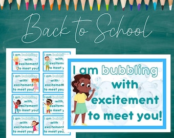 Biglietti di auguri per il primo giorno di scuola: tema delle bolle di sapone (download digitale)
